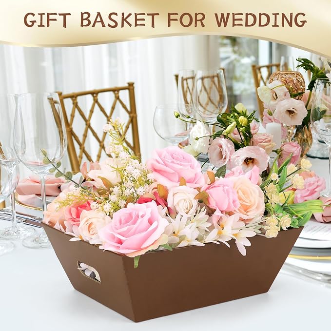 AFOROEOA 20PACK Baskets for Gifts Empty, 12x10x4” Thick Brown Gift Basket with Handles, 20 Bows & 20 Bags - Empty Gift Baskets for Christmas, Thanksgiving, Wedding, Birthday Party, Wrapping Gifts - Image 9