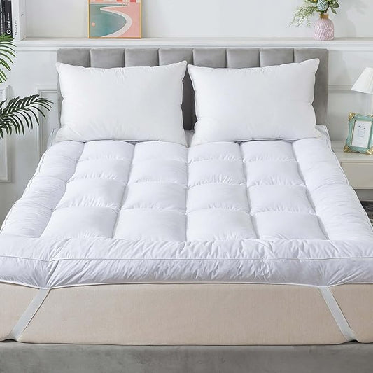 WhatsBedding 3 Inch Feather Bed Mattress Topper,Duck Feather Memory Foam Mattress Topper, Thickened Topper Layer,California King