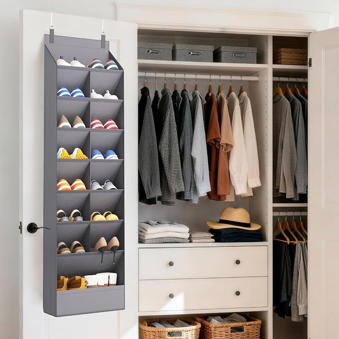 Lifewit 8 Tier Over the Door Shoe Organizer with 15 Large Deep Pockets, Fabric Hanging Shoes Shelf for Closet, Dorm Storage, Fit Up to 16 Pair Shoe Rack Holder for Sneakers, Boots, Gray - Image 8
