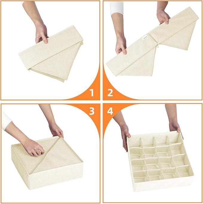 Criusia 6 Pcs Drawer Organizer Clothes - 90 Cells Closet Organizers and Storage for Baby Nursery - Washable Fabric Dresser Organizer Dividers for Sock Underwear Bra Dorm Room Essentials (Beige) - Image 7