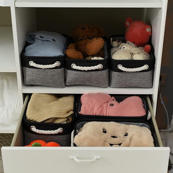 TheWarmHome Storage Basket for Organizing - 12x8x5.2 inch 1 Pack Fabric Storage Cubes, Baskets for Gifts Empty for Closet Organizer Dog Gift Cloth Toy (Grey & Black) - Image 4