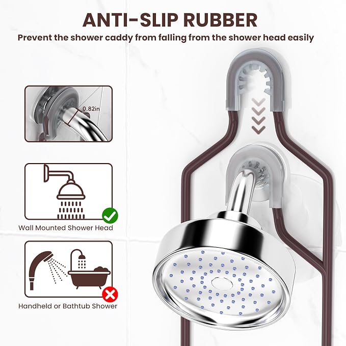REINHARDT Shower Caddy Hanging, Rustproof Shower Caddy Anti-Swing Shower Organizer No Drilling Showers Racks with Soap Holder Multi Hooks Bathroom Storage for Shampoo Sponge, Bronze - Image 5