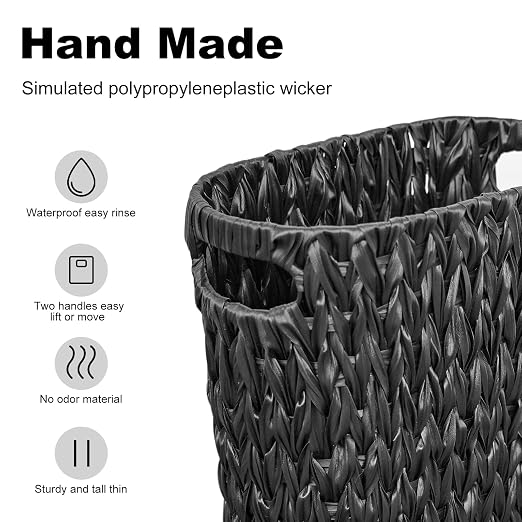Coeusy 5 Gallon Wicker Trash Can,Black Bathroom Trash Can,Wicker Trash Basket with Handles,Handwoven Small Waste Basket for Bathroom,Bedroom,Kitchen,Office,20 Liters - Image 5