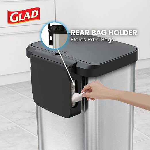 Glad Stainless Steel Step Trash Can with Clorox Odor Protection | Large Metal Kitchen Garbage Bin with Soft Close Lid, Foot Pedal and Waste Bag Roll Holder, 20 Gallon, Stainless - Image 5