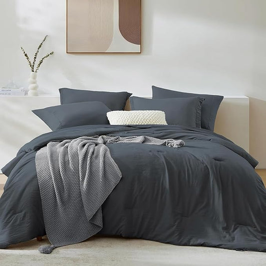 WRENSONGE Queen Comforter Set - 7 Pieces Blue Grey Bed in a Bag Queen with Sheets, 2 Pillow Shams, and 2 Pillowcases- Warm Bedding Sets Queen for All Season
