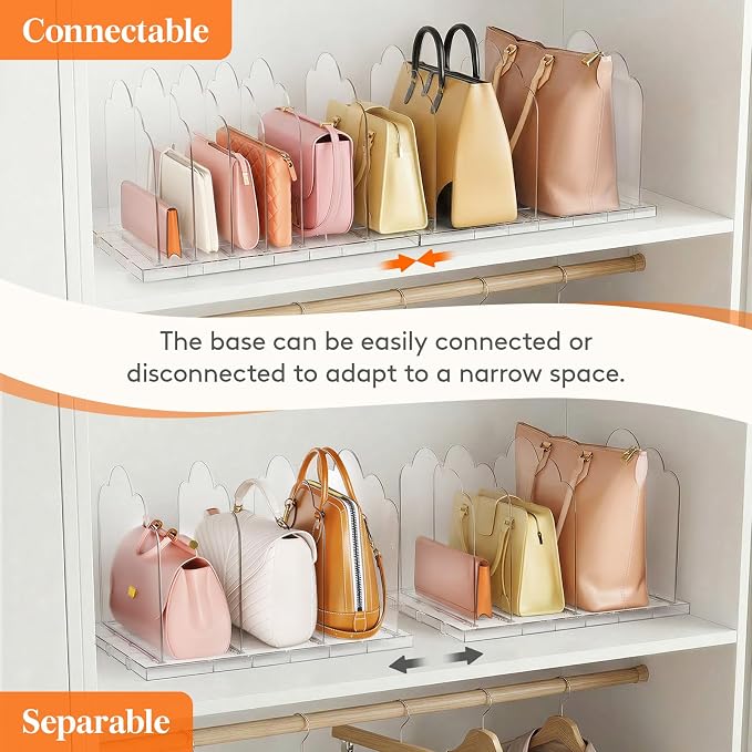 Lifewit Purse Organizer for Closet, 9.7" Tall Clear Handbags Storage Organizer, Adjustable Clutch Organizer Holder for Closet, 2 Pack Bookshelf Dividers for Sweater in Bedroom 35 x 24cm/14 × 9.5" - Image 6