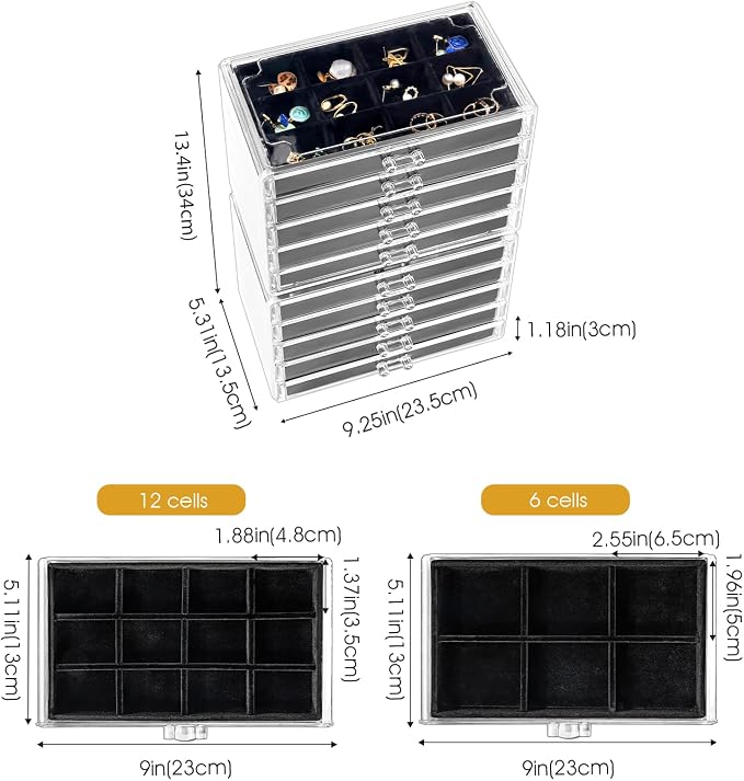 ProCase Earring Holder Organizer Jewelry Box with 10 Drawers, Acrylic Clear Earring Case with Adjustable Velvet Trays for Women - Black,10 Layers - Image 5