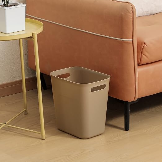 UUJOLY Plastic Small Trash Can Wastebasket, Garbage Container Basket for Bathrooms, Laundry Room, Kitchens, Offices, Kids Rooms, Dorms, 3.5 Gallon, Khaki - Image 3