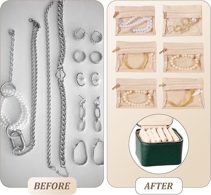 Travel Jewelry Organizer, Travel Jewelry Box with 6 Velvet Zipped Pouches Bags for Jewelries Necklaces Rings Earrings Sorting Storage for Women Girl Gifts, Mint Green - Image 5