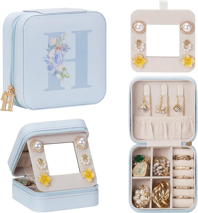 Enthralite Travel Jewelry Box for Gift: Traveling Jewelry Case for Girls Women - Mini Organizer for Necklaces Earrings Blue H by Enthralite