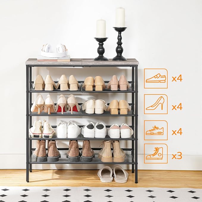HOOBRO Shoe Rack for Entryway, 5-Tier Shoe Organizer with Adjustable Mesh Shelves, 16-20 Pairs of Shoes, Spacious Floor Mount, Metal, Industrial, Shoe Shelf for Closet, Greige BG12XJ01 - Image 4