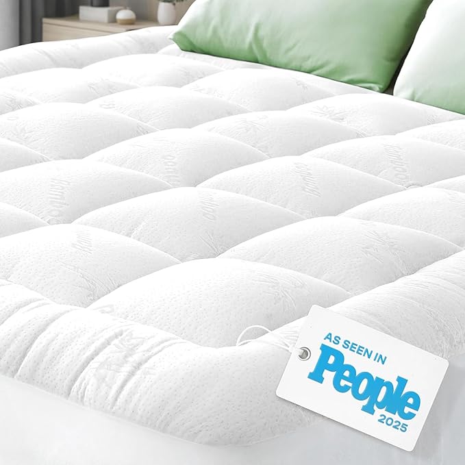Ultra Soft Twin Size Mattress Topper - Viscose Made from Bamboo Pillow Top Mattress Pad for Back Pain Relief - Naturally Cooling for Hot Sleepers, White