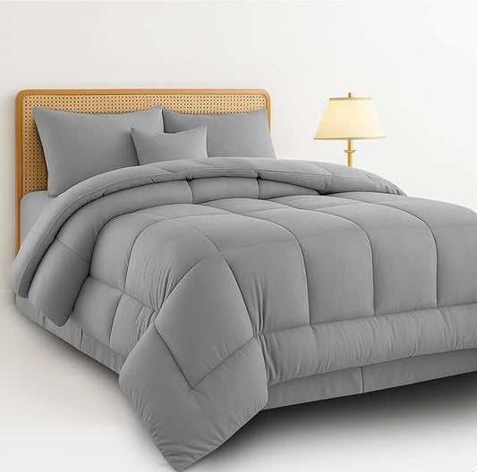 LUX Décor 5pc King Comforter Set, All-in-One Bed in a Bag, Includes 1 Comforter, 2 Pillow Shams, 1 Decorative Pillow & 1 Bed Skirt (Grey, King)