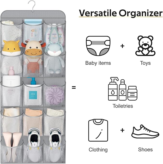 MISSLO 30 Large Pockets Dual Sided Hanging Shoe Organizer for Closet with Rotating Hanger Hanging Shoe Shelves, Grey - Image 5