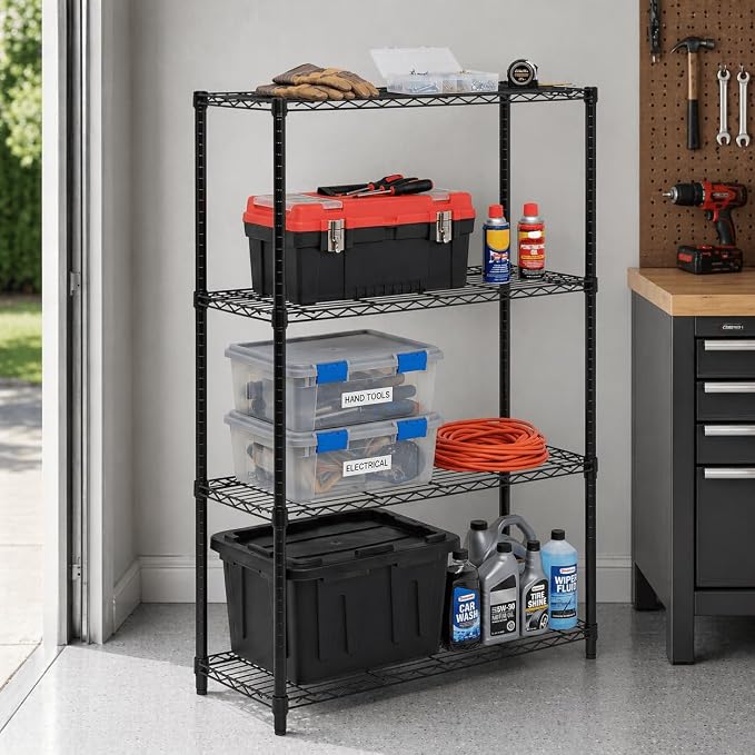 Honey-Can-Do 4-Tier Heavy Duty Adjustable Shelving Unit, 250-lb Per Shelf Metal Storage Rack, Wire Shelf for Garage Kitchen Office Pantry, Black, 36 x 14 x 54 in - Image 2