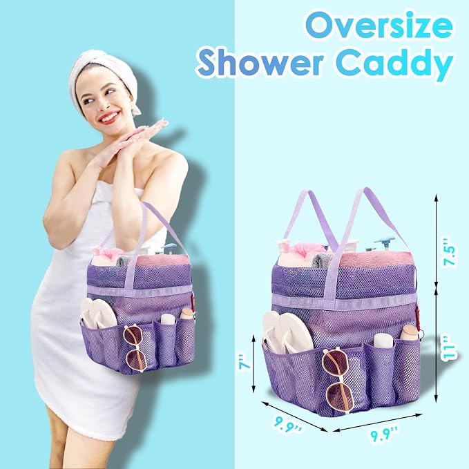 Fammart Mesh Shower Caddy Portable with Drawstring, Dorm Room Essentials for College Girls Guys, 8-Pocket Large Shower Bag Basket Tote for Camping Beach Gym Travel Toiletry Bathroom - Image 2