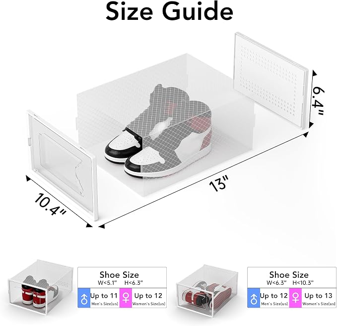 Foluck X-Large Shoe Storage Box, 15 Pack Clear Plastic Stackable Shoe Organizer for Closet, Interlocking Design Shoe Container Bins for Sneakers, Foldable Shoe Rack with Lids, White - Image 2