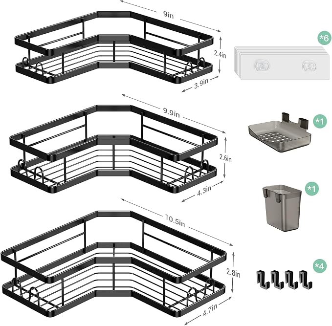 AKTECKE Corner Shower Caddy Bathroom Organizer: Stainless Steel Adhesive Shower Rack - 3Pack No Drilling Shower Shelf - Rustproof Bathtub Organizer - Image 6
