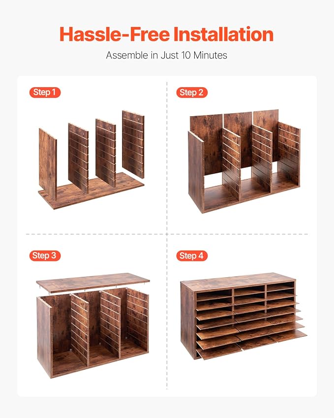 VEVOR Literature Organizer, 24 Compartments Office Mailbox with Removable Shelves, Wooden Mailbox Sorter Particle Board Office Home Classroom Storage, File Sorter for Documents, Papers, Dark Brown - Image 8