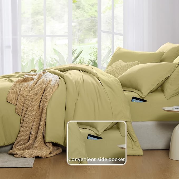WRENSONGE Queen Comforter Set - 7 Pieces Hemp Soft Bed in a Bag Queen with Fitted Sheet, Flat Sheet, 2 Pillow Shams, and 2 Pillowcases- Warm Bedding Sets for All Season