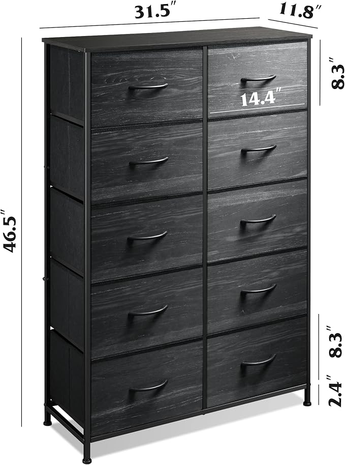 WLIVE Tall Dresser with 10 Drawers, Dressers & Chest of Drawers, Dresser for Closet, Bedroom, Hallway, Living Room, Entryway, Black
