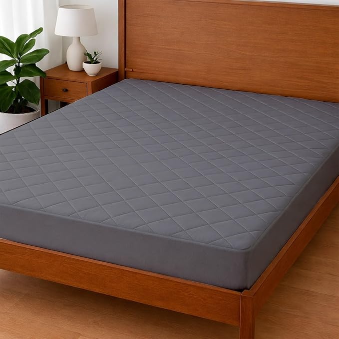 Cottington Lane 400 GSM King Size Waterproof Quilted Mattress Pad Protector, Soft Microfiber Mattress Topper Cover with TPU Backing, Deep Pocket Fits up to 21 Inch Mattresses, Dark Grey