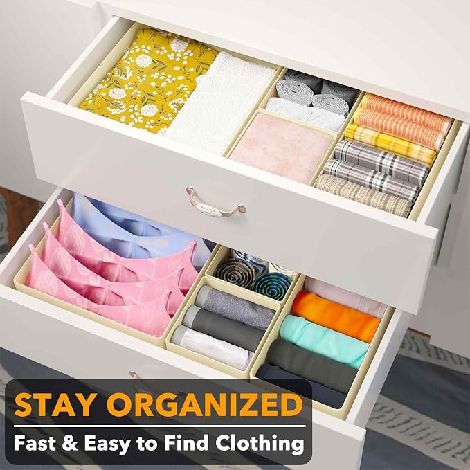 SpaceAid Drawer Organizer for Clothes, 18 Pack Dresser Drawer Organizer Bins, Closet Organizers and Storage Dividers for Clothing, Underwears, Socks (Beige) - Image 3