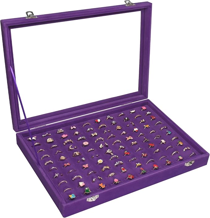 Vicoter Rings Organizer Tray 100 Slot Velvet Ring Earring Storage Box TranSparent Cover Jewelry Store Ring Display Box Jewelry Display Cabinet for Girl Wife Mother by Vicoter