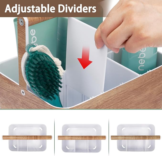 BYUNER Shower Caddy Portable for College: Devided Bathroom Caddy Shower Basket for Dorm with Handle, Plastic Bathroom Counter Organizer Storage Tote Bin for Dorm,Kitchen,Cabinet, Wood Grain - Image 4