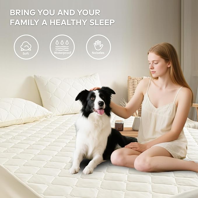Queen Mattress Protector Waterproof, 18" Deep Pocket Mattress Cover - Lab Tested Leakproof, Oeko-TEX Certified, Breathable & Noiseless, Machine Washable,Queen Fitted Sheet Only (Cream White)