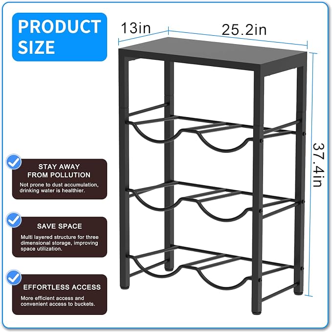 Semoprus 5 Gallon Water Bottle Holder for 6 Bottles, 3 Tiers Heavy-Duty Water Cooler Jug Rack with Reinforcement Frame for Home, Office, Restaurant - Image 7