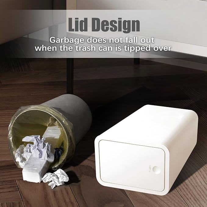 TIPGO Bathroom Trash Can with Lid, 10 Liter/ 2.6 Gallon Slim Garbage Can, Small Trash Bin Waste Basket with Pop-Up Lid for Kitchen, Bedroom, Living Room, Office (White) - Image 7