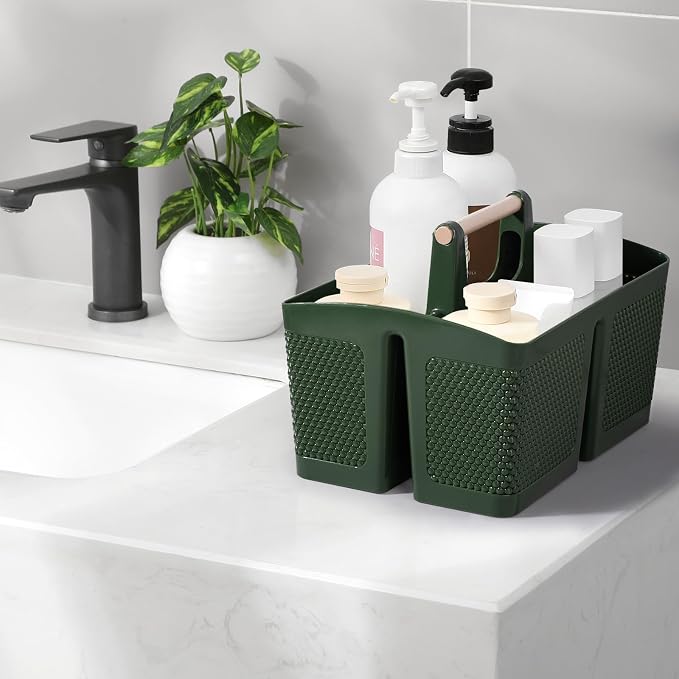 rejomiik Portable Shower Caddy Basket Plastic Cleaning Caddy Organizer Storage Tote with Handle for Bathroom, College, Dorm Room Essentials, Dark Green - Image 2