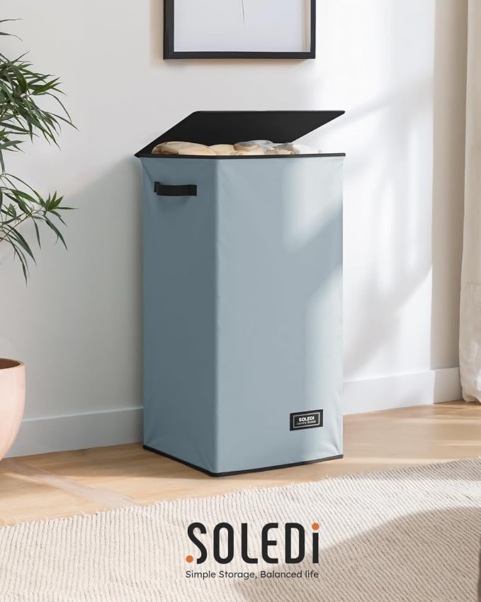 SOLEDI Laundry Hamper with Lid 100L Large & Tall Collapsible Laundry Basket, Clothes Hamper with Bag Removable Easy to Carry, Dirty Hampers for Bedroom, Bathroom, Dorm, College, Blue Grey - Image 9