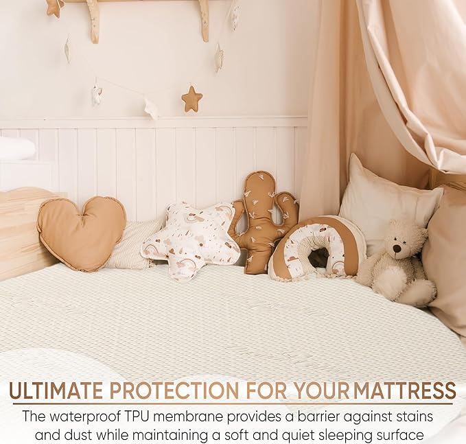 Luxury Organic Cotton Mattress Protector Twin Size - Ultra Thick 380 GSM 3D Air Fabric - 100% Waterproof & Noiseless - OCS Certified Breathable Mattress Cover - Deep Pocket Fitted Style