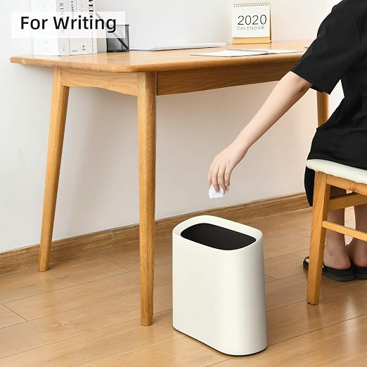 SUBEKYU 2.3 Gal Trash Can for Bathroom,Small Office Garbage Can for Kitchen,Slim Rectangular Waste Bin,Plastic,White - Image 5