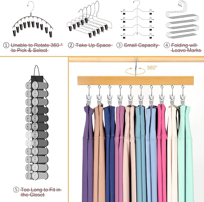 Legging Organizer for Closet, Pants Hangers with Clips Holds 20 Leggings, Jeans, Hats, Shorts, Socks, 360° Rotating Space Saving Hanging Clothes Organizer for Closet Organizers and Storage 2Pcs - Image 3
