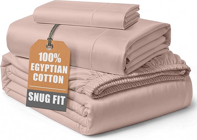 LANE LINEN Luxury 100% Egyptian Twin XL Sheets Set Cotton, Eco Friendly Oeko-Tex Certified No Pill Fade Resistant Fully Elasticized Machine Washable Cotton Twin XL Bed Sheet - Sepia Rose