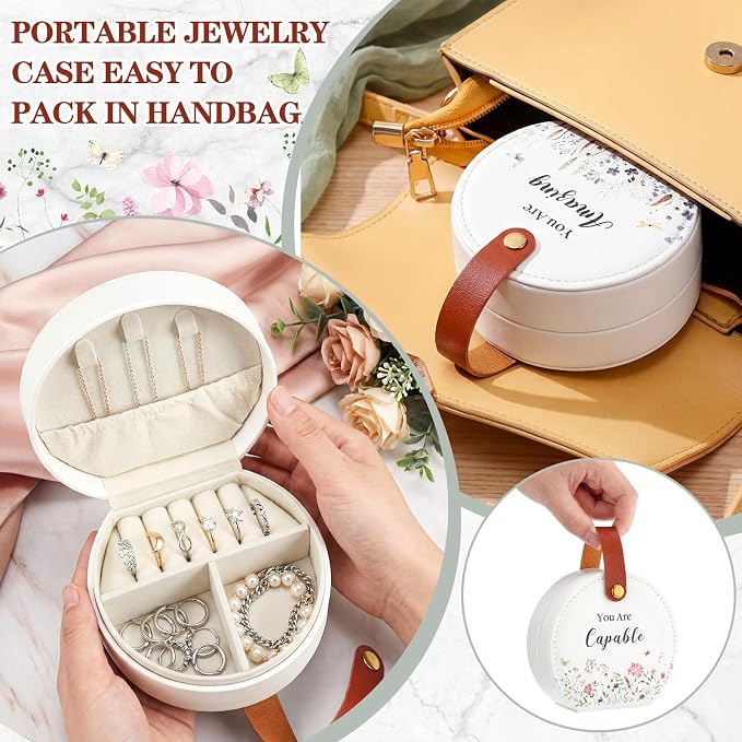 Kacctyen 12 Pieces Travel Wildflower Jewelry Case Bulk Mothers Day Church Gifts Mini Leather Bridesmaid Jewelry Gift Box Wildflower You Are Amazing Loved Party Favor for Secretary Leather Travel Case - Image 4