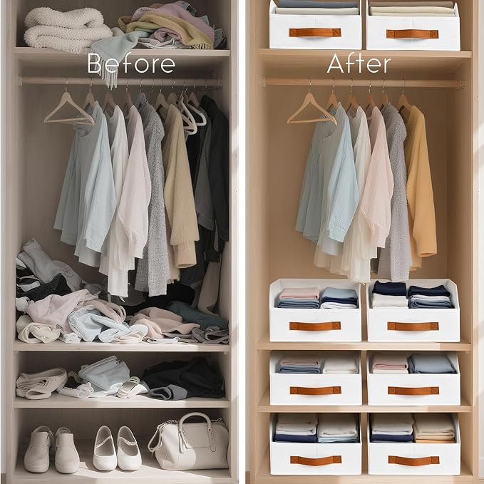 Homsorout Fabric Storage Bins for Organizing - 10 Pack Large Trapezoid Collapsible Storage Bins with Front Handle, Closet Organizers and Storage for Bedroom, Home Shelves, Small Spaces, White - Image 5