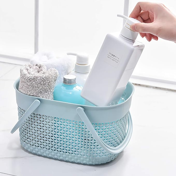 rejomiik Portable Shower Caddy Basket, Plastic Organizer Storage Tote with Handles Toiletry Bag Bin Box for Bathroom, College Dorm Room Essentials, Kitchen, Camp, Gym, Blue - Image 7