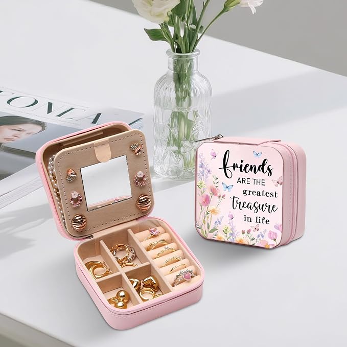 GAOLZIUY Friendship Gifts for Women Girls, Friend Travel Jewelry Box with Flowers, Portable Jewelry Organizer Case, Bestie Birthday Gifts for Best Friend - Image 8