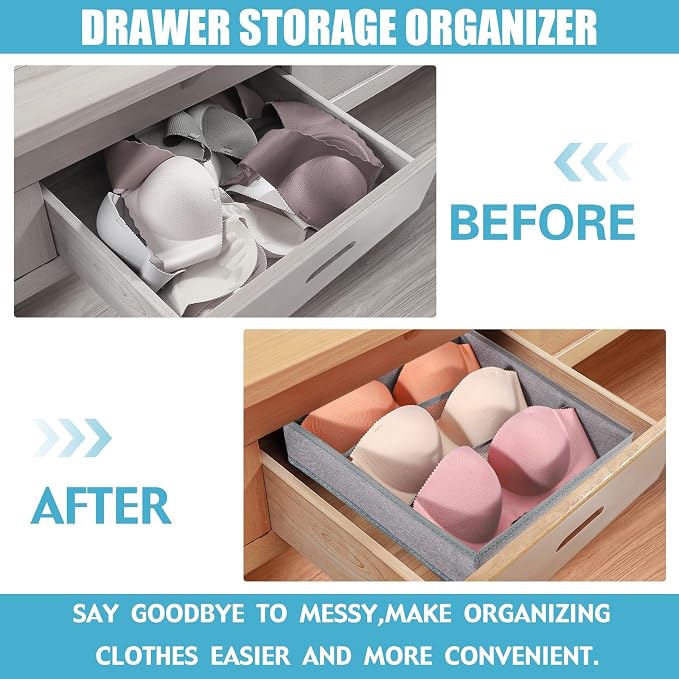 Bra Storage Drawers Organizer for Clothing Underwear Dresser Drawer Organizer Dividers Foldable Storage Cube Bins for Bra, Underwear,3 Pack （Grey） - Image 3