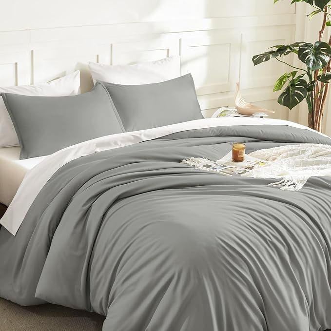 Litanika Comforters Medium Gray Super King Plus Size, 3 Pieces Lightweight Solid Bedding Set & Collections, All Season Fluffy Bed Set (128x120In Comforter & 2 Pillowcases)