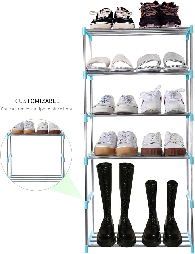 Jucaifu Stackable Small Shoe Rack, Entryway, Hallway and Closet Space Saving Storage and Organization (4-Tier, Blue) - Image 4