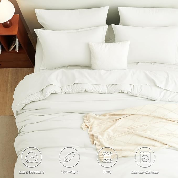 CozyLux Full Size Comforter Sets Ivory, 7 Pieces Bed in a Bag Full Comforter Set with Sheets, Luxury Soft Bedding Set with Down Alternative Comforter, Fitted Sheet, Flat Sheet, Pillowcases & Shams