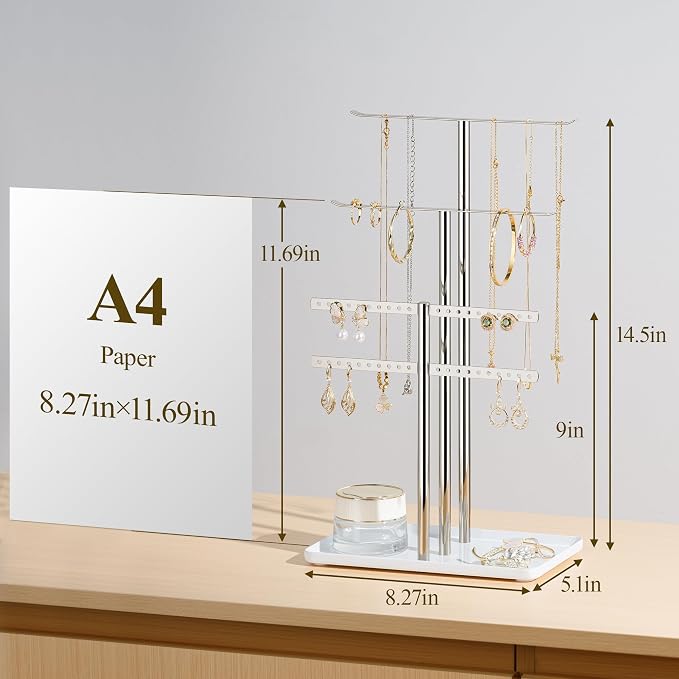 pickpiff Silver Jewelry Stand Holder Organizer: 14.5" Sturdy Hanger for 80 Pcs Jewelry, Jewlery Tower for Display Necklace, Earring, Bracelet, Watch - Image 4