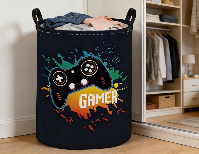 Kids Laundry Basket Game Hamper for Nursery Boys Hamper Cute Kids Storage Bin Room Decor for Home(Game) - Image 5