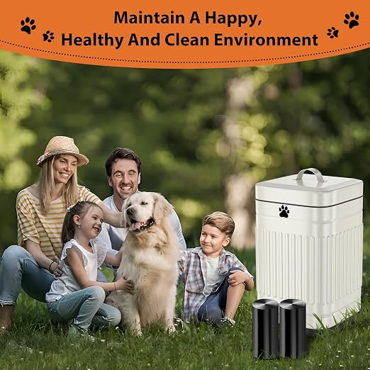 Dog Poop Trash Can Outside, 5L/1.3Gal Metal Dog Waste Trash Can with Lid, Foot Pedal, Pet Waste Container with 40 Bags, Poop Bucket with Lid Soft Close for Pet, White - Image 7