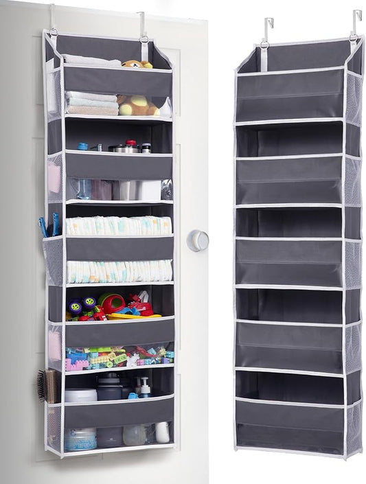 ULG 1 Pack Over Door Organizer with 5 Large and 10 Mesh Side Pockets, 44 lbs Weight Capacity Hanging Storage with Clear Window Kids Toys, Shoes, Diapers, Dark Grey, 5 Layers by ULG
